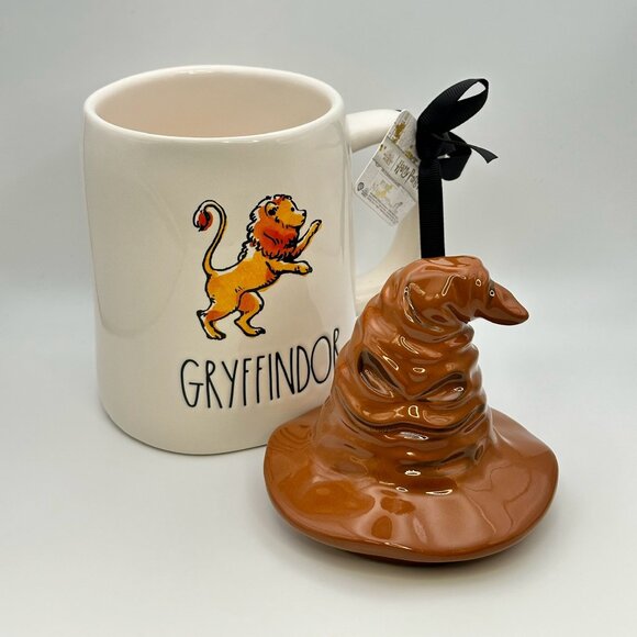Rae Dunn Harry Potter Coffee mugs with Sorting Hat Glass Lid | Set of 4 - Picture 3 of 12